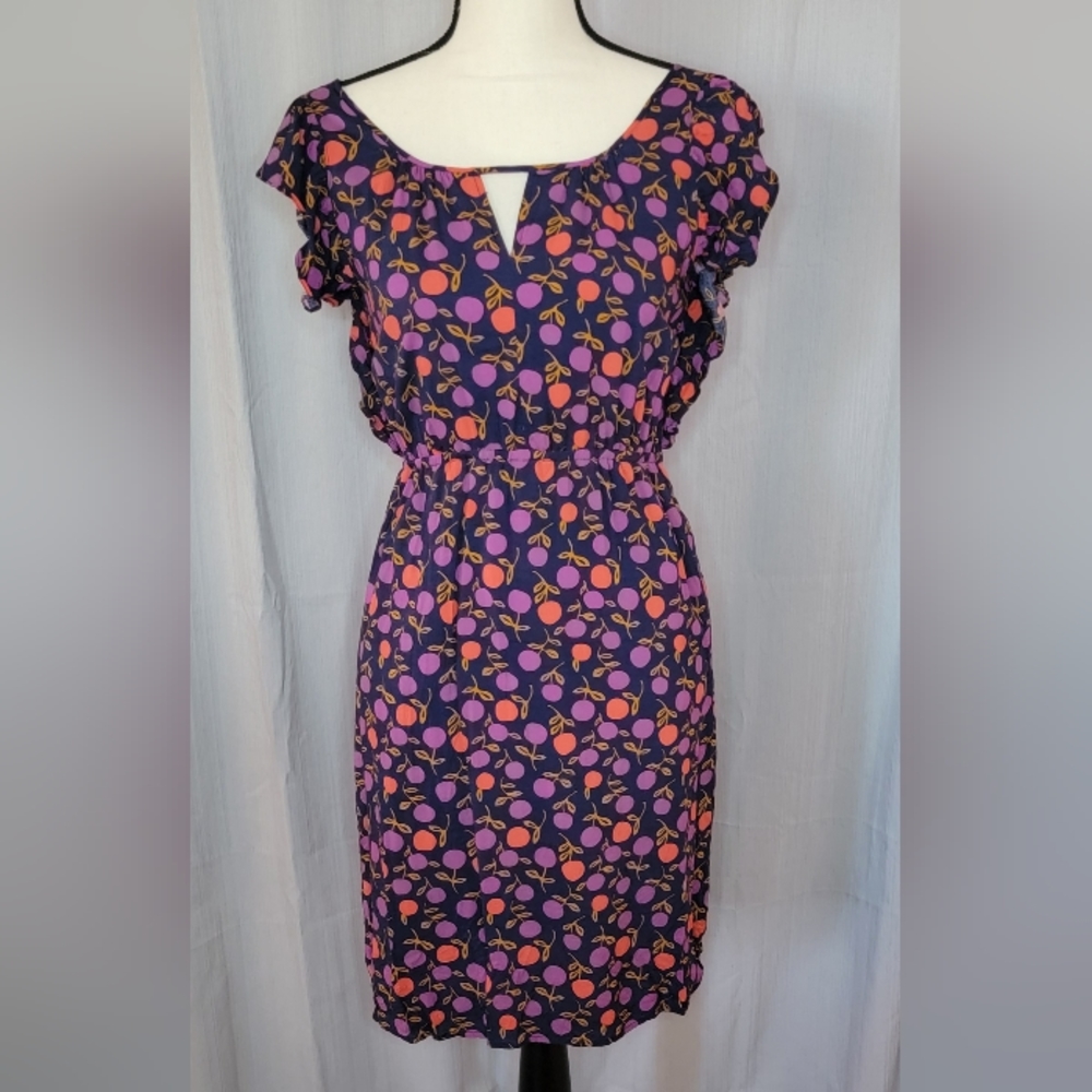 Fossil navy cherry print a-line dress Size S